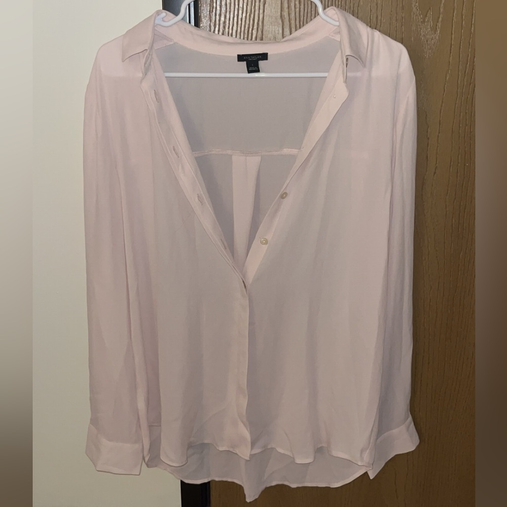 Ann Taylor Factory pale pink long sleeved button down shirt